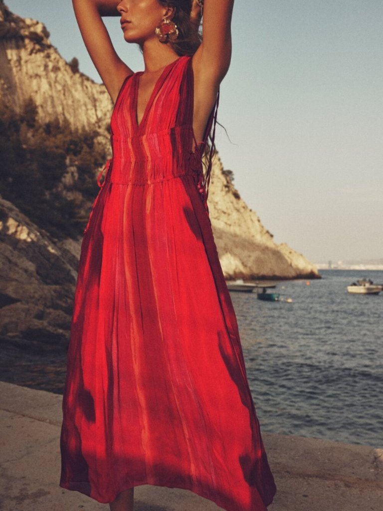 Nwot Zara Grecian Beaded Side Tie Maxi Dress